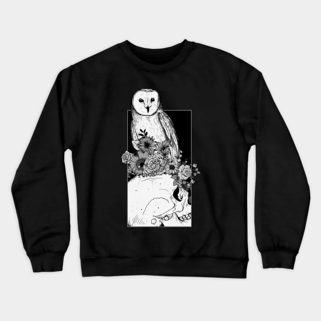 Owl flowers and Skull Crewneck Sweatshirt by Jess Adams